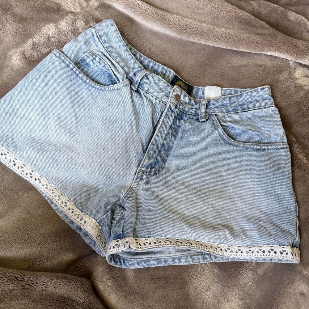 Light Blue Denim Lace-Trim Women’s Shorts